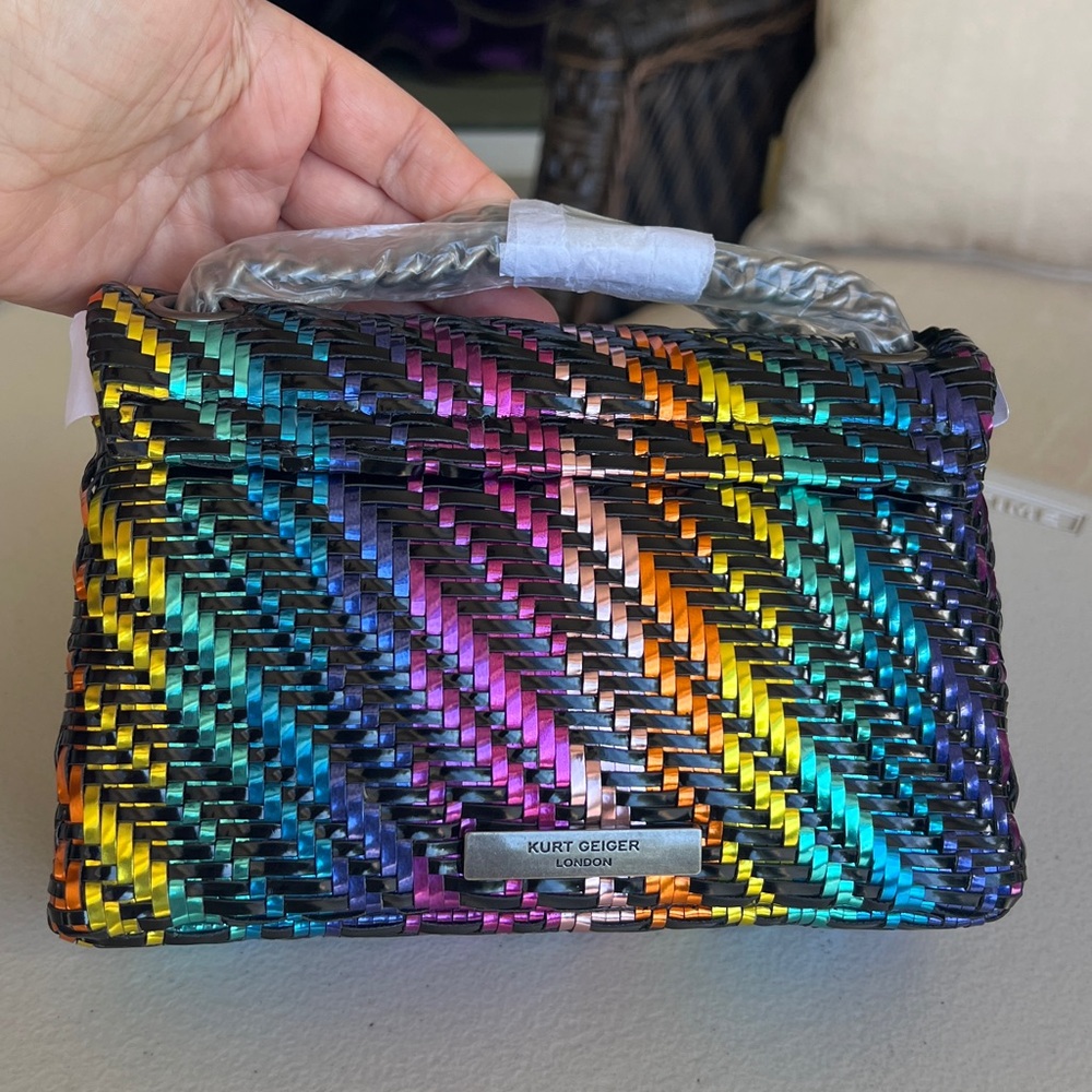 KURT GEIGER Kensington woven rainbow patent metallic convertible bag on chain - Picture 9 of 16